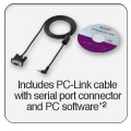 Includes PC-Link cable with serial port connector and PC software